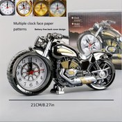 Resim Retro Motosiklet Çalar Saat: Çok Yüz Modlu Vintage Masa Aksesuarı, Ev veya Ofis/Oda Masaları için Uyku Zamanlayıcı, Klasik Tarz Öğrenci Doğum Günü Hediyesi, Oturma Odası Dekoratif Saati, AA Pillerle Çalışan Mekanik Mekanizma, Düz Kadran Şekli 