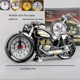 Resim Retro Motosiklet Çalar Saat: Çok Yüz Modlu Vintage Masa Aksesuarı, Ev veya Ofis/Oda Masaları için Uyku Zamanlayıcı, Klasik Tarz Öğrenci Doğum Günü Hediyesi, Oturma Odası Dekoratif Saati, AA Pillerle Çalışan Mekanik Mekanizma, Düz Kadran Şekli 