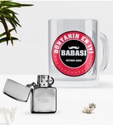 Resim Bk Gift Kişiye Özel Dünyanın En Iyi Babası Cam Kupa Bardak Benzinli Metal Çakmak Seti-7 