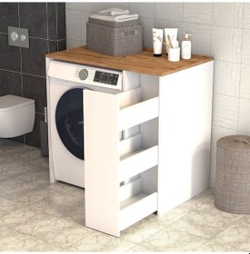 Resim Atlas Çekmeceli Raflı Çamaşır Makinası Dolabı Çam Beyaz - Bdl0503 Beyaz 