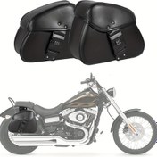 Resim Faux Leather Motosiklet Yan Çantaları Siyah Su Geçirmez Yan Çanta Şifreli Kilit Motosikletler İçin Evrensel 