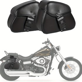Resim Faux Leather Motosiklet Yan Çantaları Siyah Su Geçirmez Yan Çanta Şifreli Kilit Motosikletler İçin Evrensel 
