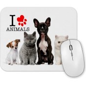 Resim Baskı Dükkanı I Love Animals Kedi Köpek Cat Dog Pet Hayvan Mouse Pad 