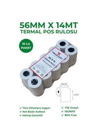 Resim 56x14 Termal Rulo Yazarkasa Pos Rulosu 1 Paket 10 Adet Tse Belgeli Bpa Free 