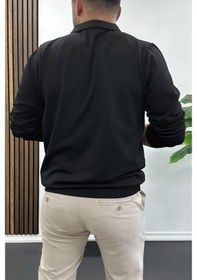 Resim Edwox Erkek Yarım Fermuarlı Düz Desen Polo Yaka Kazak Siyah Edw424 Siyah 