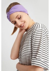Resim Butik Çapraz Bağlamalı Kadın Bandana Saç Bandı, Kaymaz Yumuşak Esnek%100 Pamuklu Penye - Tek Ebat / Eflatun Açık Mor Eflatun Açık Mor 