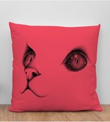 Resim Bk Gift Kedi Tasarımlı Kırmızı Kırlent Yastık, Arkadaşa Hediye, Ev Dekorasyonu, Ev Hediyesi-1 