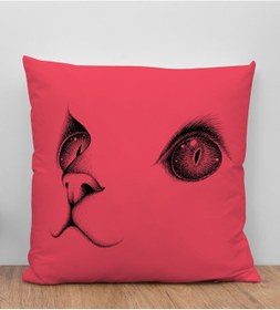 Resim Bk Gift Kedi Tasarımlı Kırmızı Kırlent Yastık, Arkadaşa Hediye, Ev Dekorasyonu, Ev Hediyesi-1 