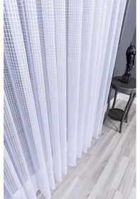 Resim Taç Ekose Desen Örme Tül Perde - Ekru 