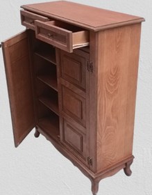 Resim Bengi Ayakkabılık Kareli Çok Amaç Model Parlak Ceviz 2 Kapaklı 