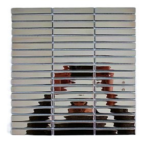 Resim MozaiKristaL Mutfak Tezgah Arası ve Iç Dekorasyon Için 15X98MM. Gümüş Krom, 30X30CM. Fileli Kristal Mozaik. 