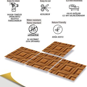 Resim Tink Kendinden Yapışkanlı Fayans Kare Ahşap Desenli Pvc Karo 30X30 cm (4 Adet) 0,36M² 