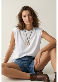 Resim Elemge %100 Pamuk Süprem Tok Kumaş Kadın Oversize Beyaz T-shirt Geniş Omuzlu Dökümlü Kolsuz Bol Kalıp 
