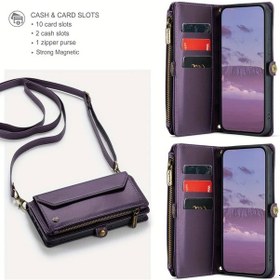 Resim Fochsia İphone Uyumlu 12 Pro Max İçin Kadın Manyetik Fermuşlu 10 Kartlık Cüzdanlı Rfıd Kılıf 