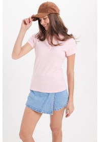 Resim Tudors Kadın Slim Fit Dar Kesim %100 Pamuk Polo Yaka Pembe Pike Tişört -50835 