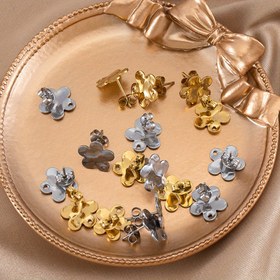 Resim 10 adet Moda Yüzey Dokusu Paslanmaz Çelik Küçük Çiçek Küpeler, DIY Kulak Süsleri ve Kendi Yapımı Taban Aksesuarları için Delikli Kolye Uçları 