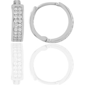Resim Söğütlü Silver Gümüş Rodyumlu Çift Sıra Taşlı Halka Küpe Sgtl10441rodaj 