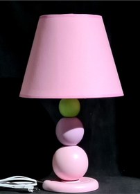 Resim TEKAY AYDINLATMA Ahşap Ayaklı Pembe Kumaş Başlıklı Kız Çocuk Odası Abajur Yatak Odası Başlık Çap 25 Cm 