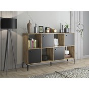 Resim Wood'n Love Satürn 4 Kapaklı Metal Ayaklı Çok Amaçlı Dolap Konsol - Atlantik Çam - Siyah / Siyah 