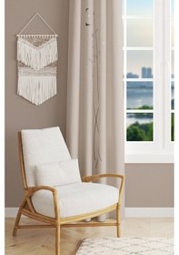 Resim Bej Minimal Çiçek Desenli Süet Oturma Odası Salon Fon Perde Baskılı Ekstrafor Büzgü Tek Kanat Çok Renkli 