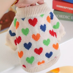 Resim 1 Adet Evcil Hayvan Kazak - Kayma Örgü Köpek & Kedi Giysisi, Renkli Kalpli (Kırmızı, Yeşil, Mavi, Turuncu) Küçük Köpekler İçin Sıcacık Kışlık Kıyafet - Pomeranian, Chihuahua, Shih Tzu için Rahat Sonbahar, Kış ve İlkbahar Giyim - Kolay Giyimli, Örme Dokulu 