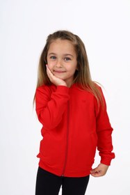 Resim Toontoy Kız Çocuk Kolej Yaka Fermuarlı Cepli Yarım Düşük Omuz Nakış Baskılı Örme Hırka - 2 İplik 