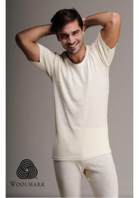 Resim Hasyün 1000 Erkek %100 Yün Kısa Kol Fanila 3 Adet Ekru 