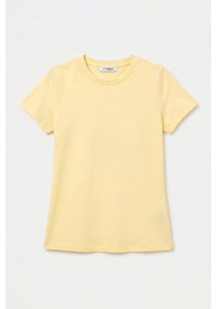 Resim Itsbasic Kadın Light Sarı S6-108 Bisiklet Yaka %100 Organik Pamuk Esnek Kumaş T-shirt 