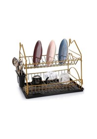 Resim Evim Metal Bulaşıklık Tabaklık Bulaşık Kurutma Sepeti Gümüş 2 Katlı Kurutmalık Gold 