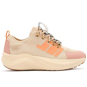 Resim Derimod Zero Kadın Bej Kalın Tabanlı Bağcıklı Kumaş Sneaker 25SFD43166F 