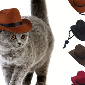 Resim Küçük Evcil Hayvanlar İçin Mini Kovboy Şapkası - Kediler ve Köpekler İçin Ayarlanabilir Baskılı Tokalı Şapka, Çift Elyaf Pamuk-Naylon Karışımı, %100 Pamuk Doldurulmuş, Nefes Alabilir dokumasız Kumaş - Partiler ve Festivaller İçin Mükemmel 