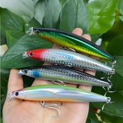 Resim 1 adet Minnow Deniz Balığı Tuzlu Su Olta Yemleri 10cm / 3.93in 13g / 0.45oz - Çok Renkli Sert Yem ile 3 Üçlü Kanca, Uzun Döküm Sallanan Rulo Eylemi için Deniz Levreği, Uskumru, Alabalık Sığ ve Derin Suda, Balıkçılık Yemi 