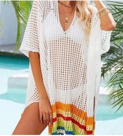 Resim Modaadresiniz V yaka triko mayo bikini üzeri plaj elbisesi 