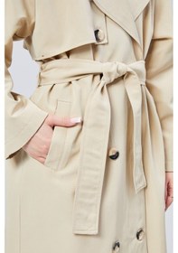 Resim Kadın Oversize Astarlı Uzun Trençkot Vizon 