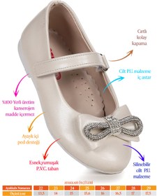 Resim Kiko Kids Bowtie Papyon Taşlı Cırtlı Kız Çocuk Babet Ayakkabı 