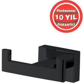 Resim Çelik Banyo Paslanmaz Pirinç Mat Siyah Kenzo Çiftli Bornozluk Askılık Havlu Askısı Siyah 