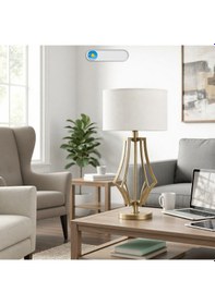 Resim Lenma Eskitme Gold Gövde Krem Başlık Dekoratif Abajur 