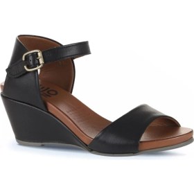 Resim Bueno Shoes Siyah Deri Kadın Dolgu Topuklu Sandalet 01WJ1503 01WJ1503 