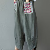 Resim Kadın Boho Chic Geniş Bacaklı Pantolon Cebi ile - Vintage Stil, Bol Kesim, Düz Yeşil, Bahar/Yaz/Sonbahar için Mükemmel, Günlük Hafta Sonu Giyimi, Hafta Sonu Günlük Giyim|Boho Chic Stil|Polyester Fabri 