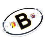 Resim SortGarage Belçika Bayraklı B Plaka Oval Vantuzlu Pleksi Cam Süsü Beyaz 11x7.5cm 