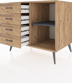 Resim Kronos Şifonyer Tek Raflı 4 Çekmeceli 88x59x80 Çam-antrasit/çam Antrasit/çam 
