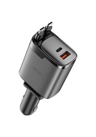 Resim Wiwu Wi-cc034 Type-c + Usb-a Hızlı Şarj Özellikli Gan Teknolojili Kablolu Araç Şarj Aleti 111w Gri 