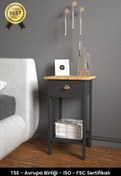 Resim B3 Concept Retro Serisi Özel Tasarım Tek Çekmeceli Yatak Yanı Komodin Siyah & Safir Meşe 