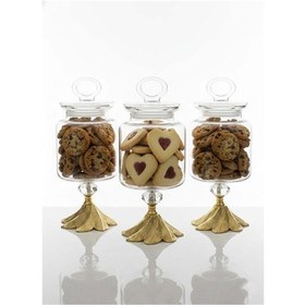 Resim Ayaklı Dekoratif Cam Şekerlik / Drajelik / Kurabiyelik / Çerezlik 1000 Ml Altın 