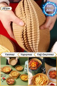 Resim Hane Dostu 150 Adet Yuvarlak Model Yanmaz Yapışmaz Yağ Geçirmez Airfryer Pişirme Kağıdı 