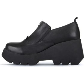 Resim Bueno Shoes Siyah Deri Kadın Dolgu Topuklu Ayakkabı Kısa Tabanlı 39 Numaralı Günlük Kullanım İçin 