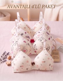 Resim Lavint Homewear 4'lü Pamuklu Kız Çocuk Alıştırma Sütyeni Balensiz Çıkarılabilir Askılı 