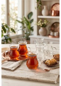 Resim 6'lı Isıya Dayanıklı Kulplu Cam Çay Bardağı Takımı 160 Ml Bohem Minimalist Modern Tasarım Şık Sunum Şeffaf 