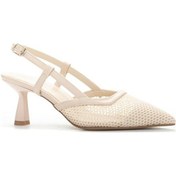 Resim Ten Renk Fileli Kadeh Topuk Arkası Açık Kadın Abiye Ayakkabı 001 