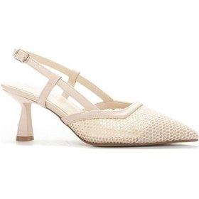 Resim Ten Renk Fileli Kadeh Topuk Arkası Açık Kadın Abiye Ayakkabı 001 